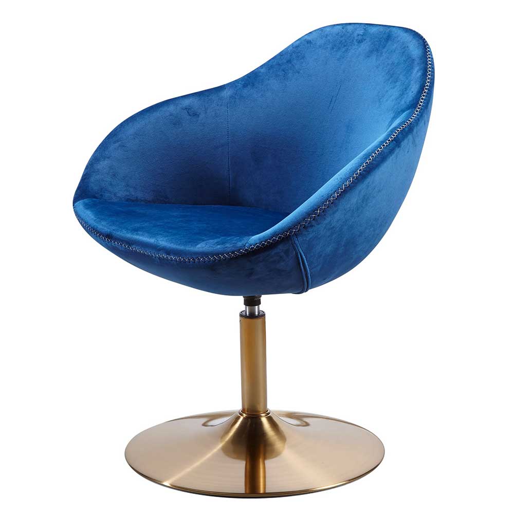 Drehbarer Design Sessel in Blau & Gold aus Samt & Metall Narcisa