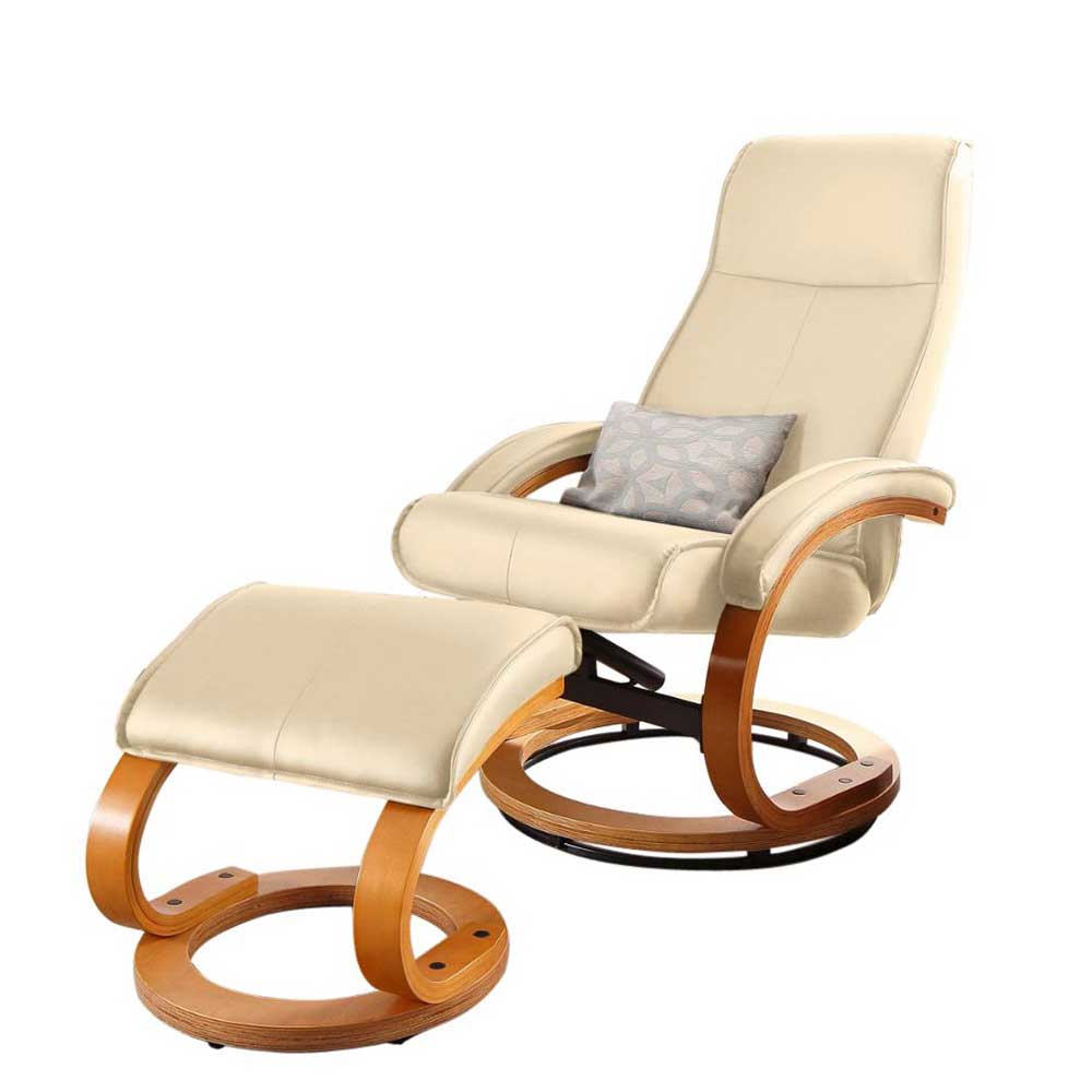 Drehbarer Relax-Sessel mit Fußhocker in Creme & Buche Alice
