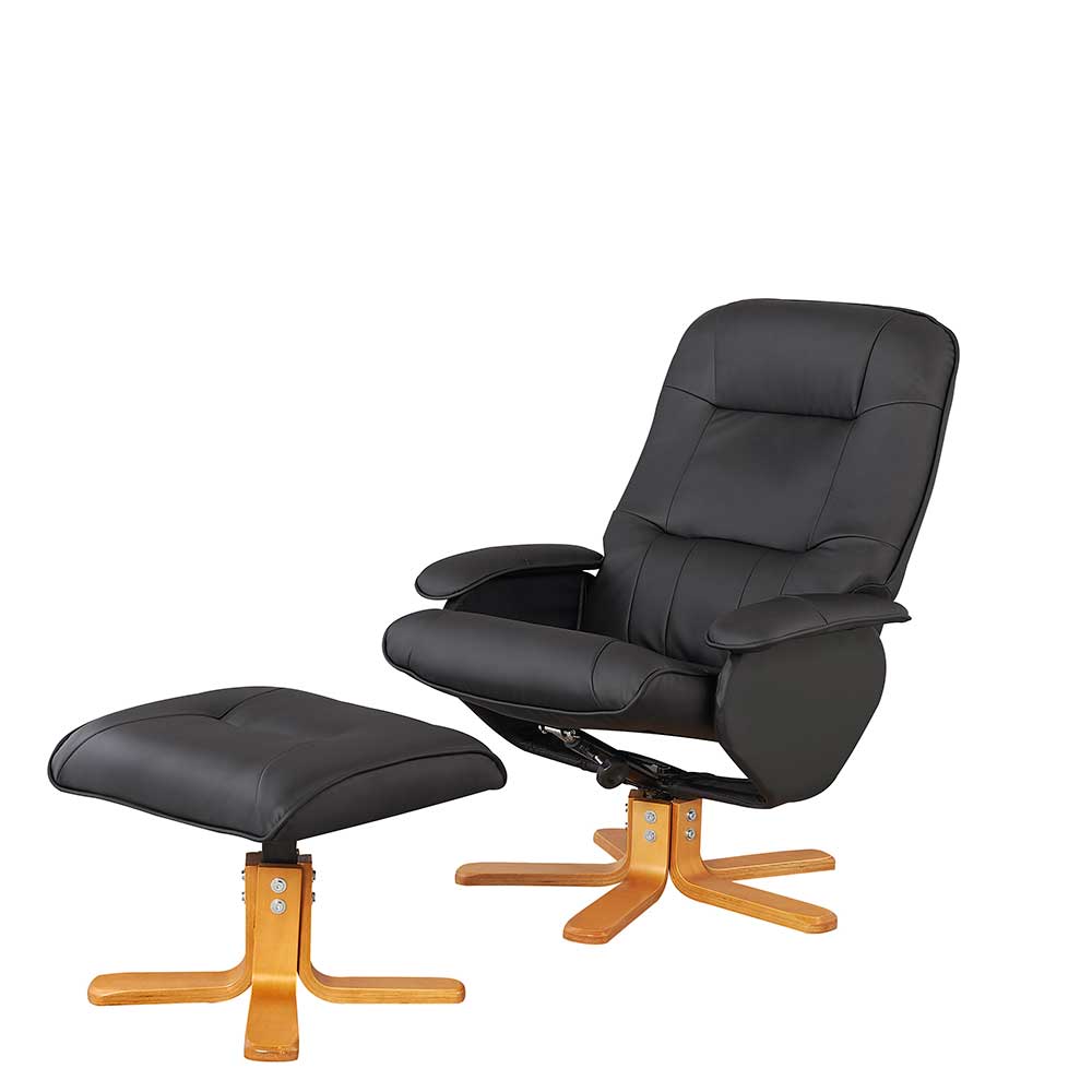 Drehbarer Sessel mit Hocker in Schwarz und Naturfarben Fidarela