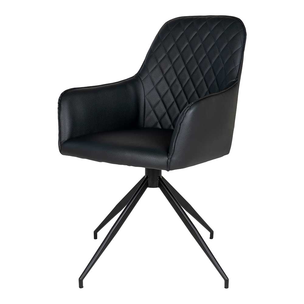Drehbarer Stuhl mit Armlehnen in Schwarz - Kunstleder & Stahl Ray