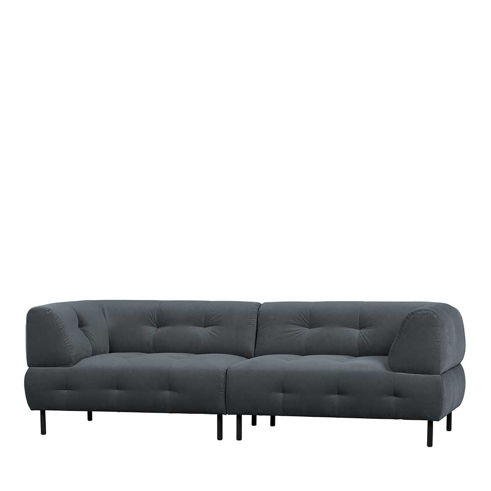 Dreisitzer Couch aus Samt in Dunkelgrau und Metall in Schwarz Maylana