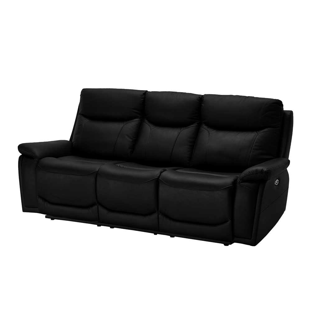 Dreisitzer Sofa aus Echtleder in Schwarz mit Relaxfunktion Bagolds