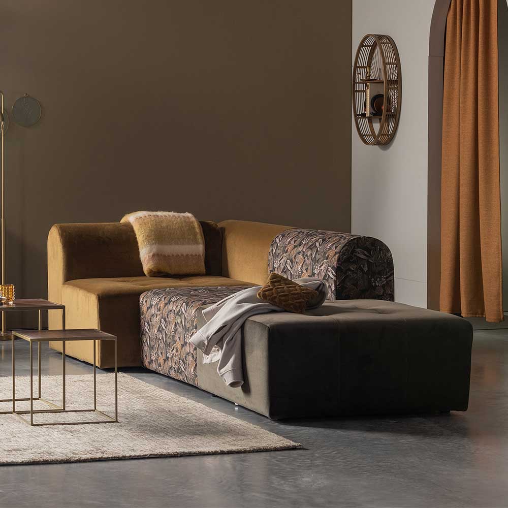 Dreisitzer Sofa Module aus Samt in Taupe & Honig & Gemustert Varioma