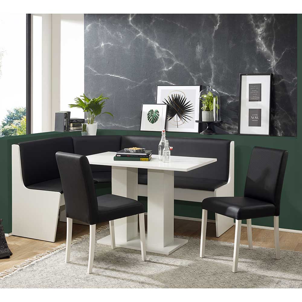 Eckbank Gruppe in Schwarz Weiß inklusive 2 Stühle & Tisch Enevo
