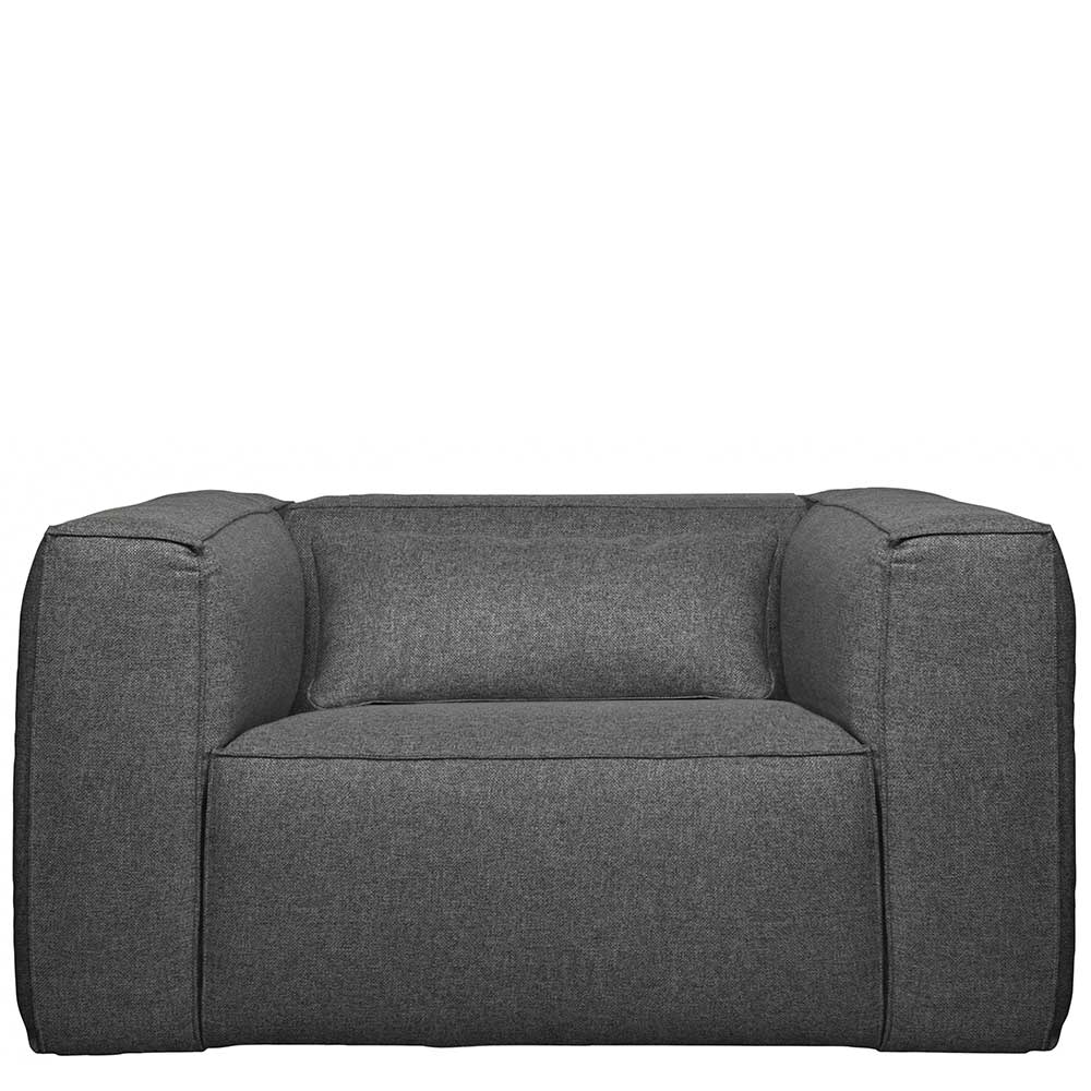 Eckiger Sessel mit niedriger Rückenlehne & Kissen in Grau Webstoff Nelu