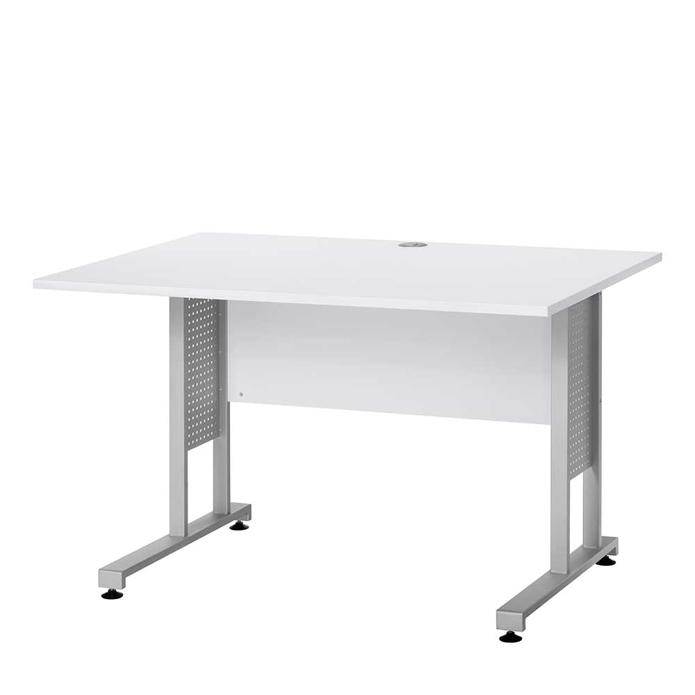 EDV Schreibtisch in Weiß & Alu mit stoßfesten ABS Kanten Kriscas