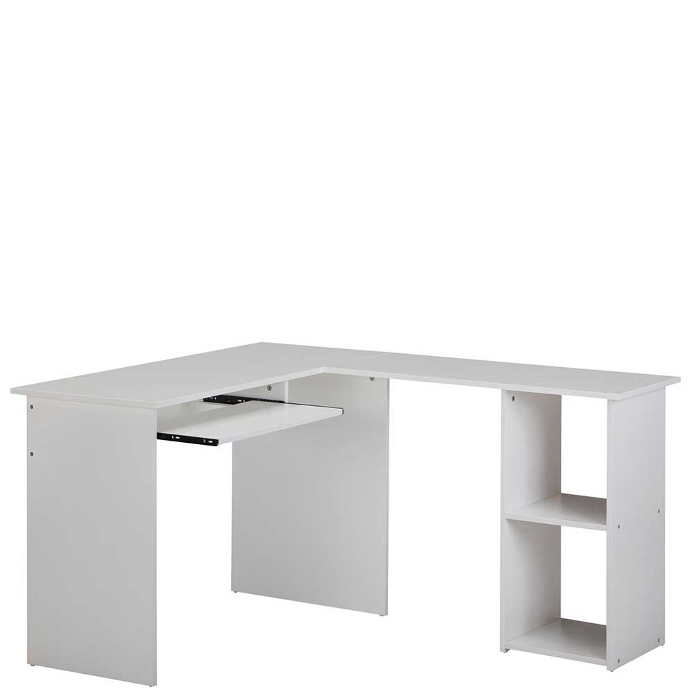 EDV Schreibtisch mit Regal - Winkelform in Weiß - 120x76x140 Candyon