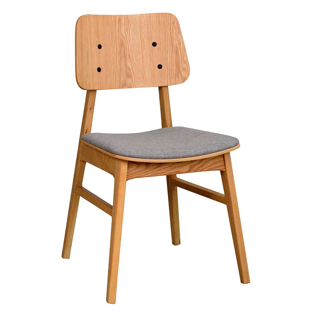 Eichenholz Stuhl mit Polster Hellgrau - Retro Design Onan