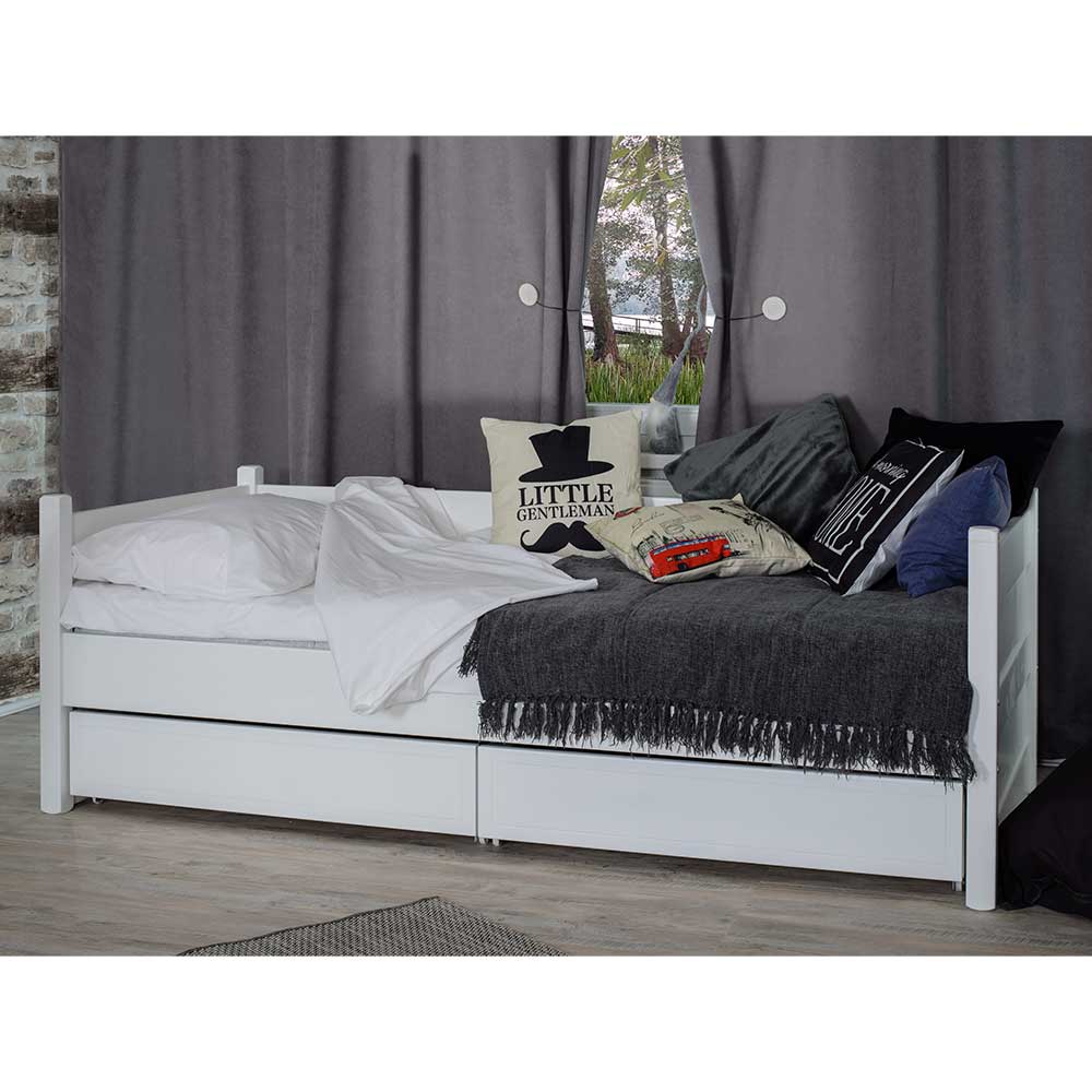 Einzelbett mit Bettkasten in Weiß im Skandi Design - 90x200 Eicando