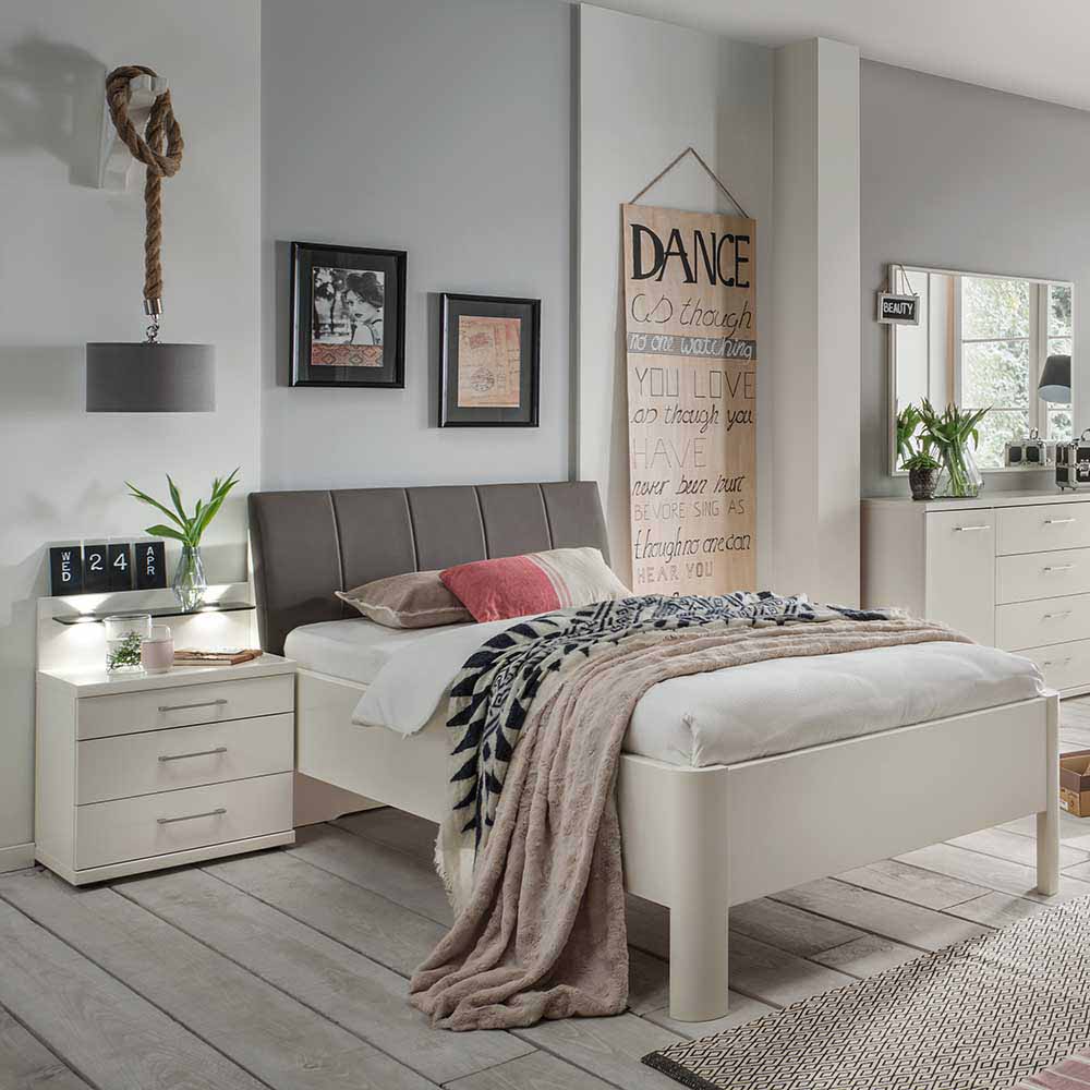 Einzelbett und Nachttisch Set Weiß mit Braun Bett mit Komforthöhe Ronis