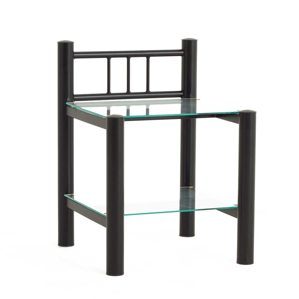 Eisen Nachttisch Schwarz mit Glas zwei Glasplatten 45x63x46cm Aguero