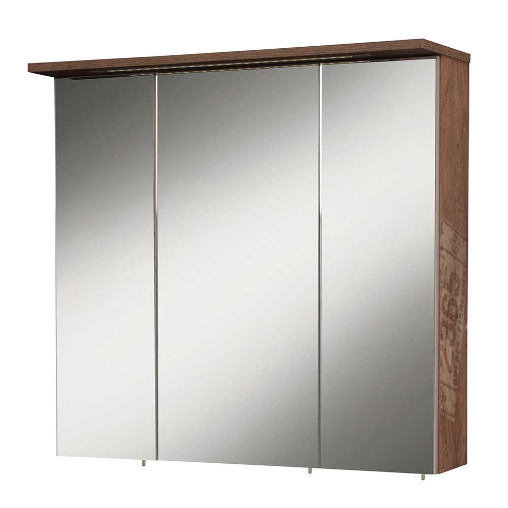 Eleganter Bad Spiegelschrank 70cm breit in Holzdekor Eiche dunkel Fleminos