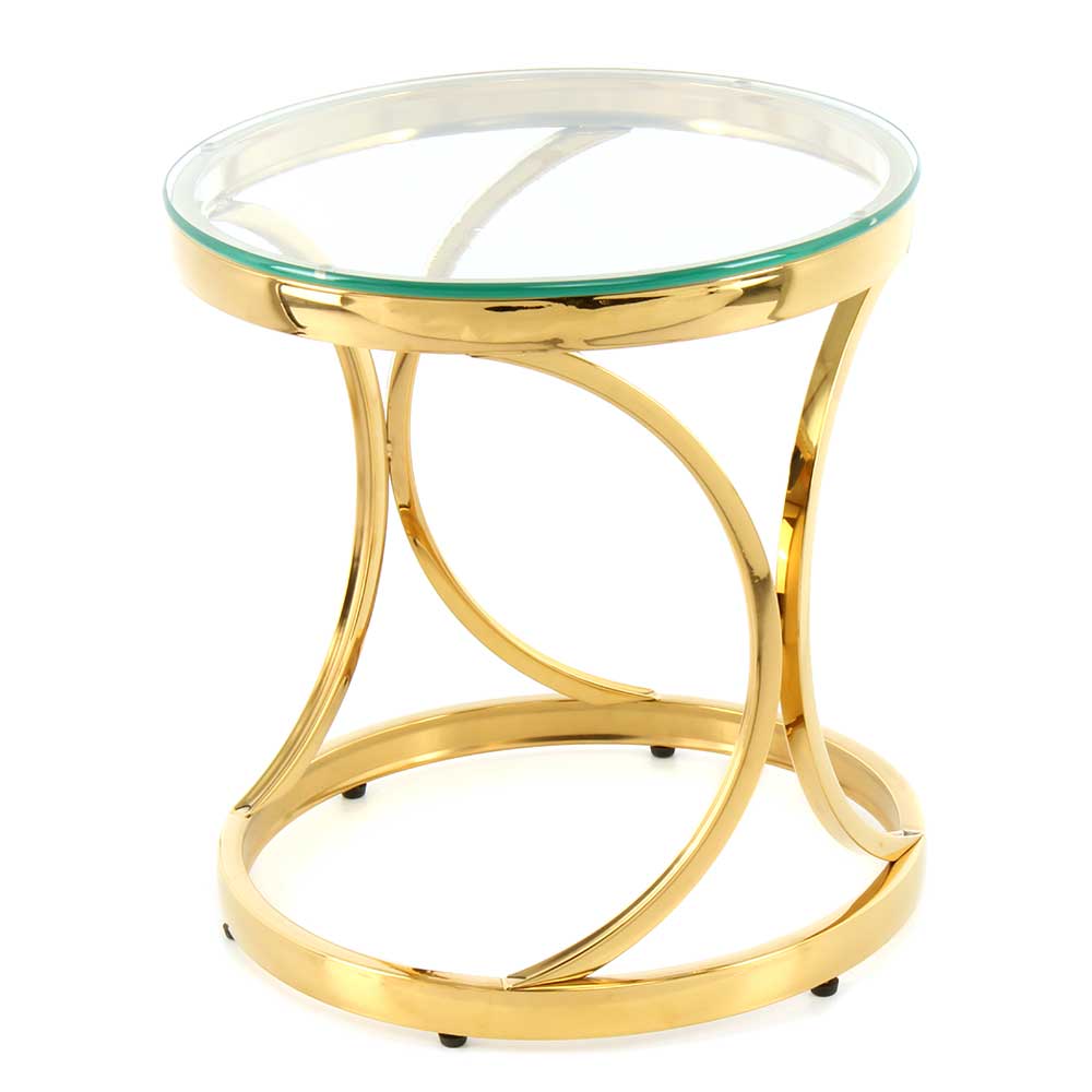 Eleganter Beistelltisch im Sanduhr Design mit Glas & Edelstahl in Gold Iscian