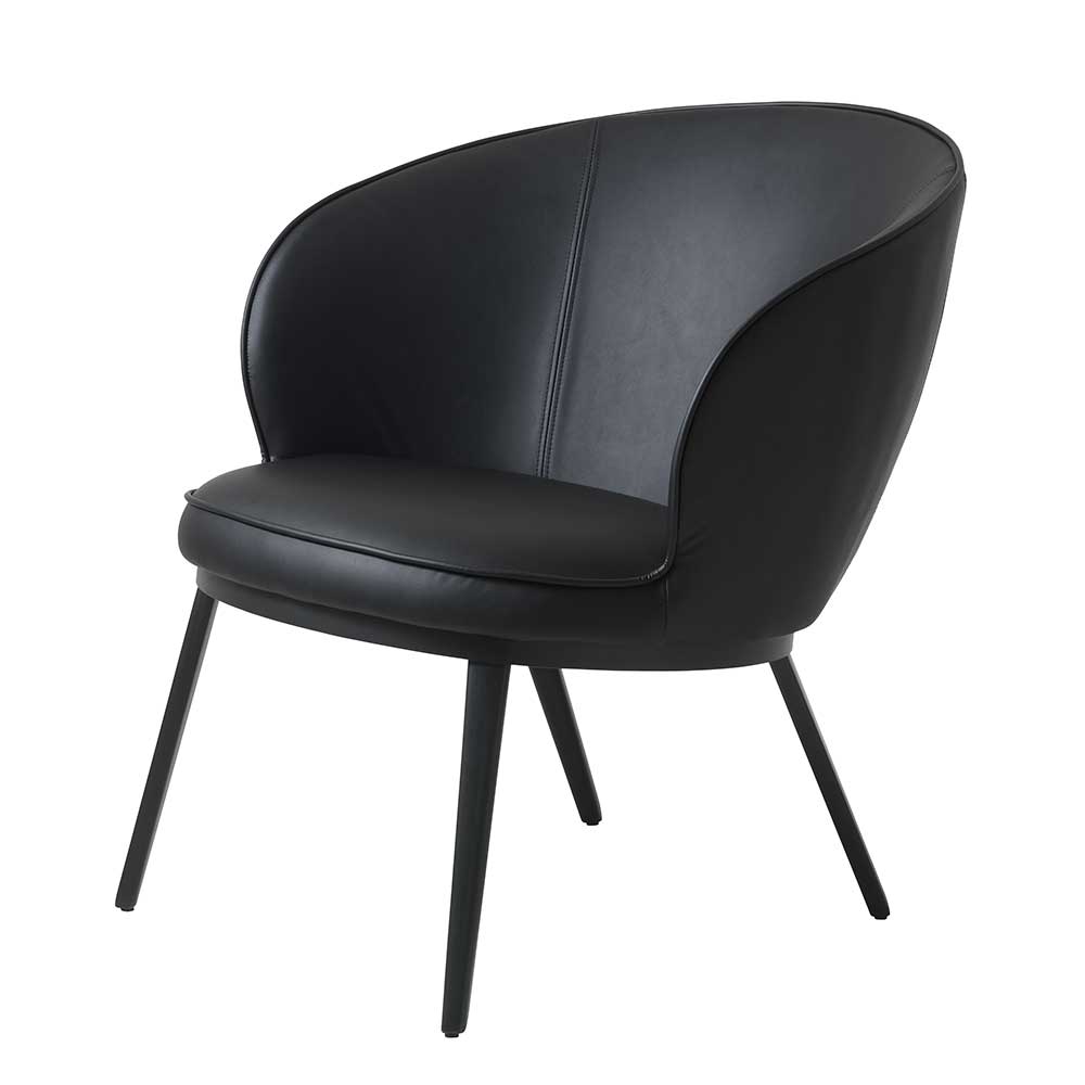 Eleganter Retro Sessel mit 42 cm Sitzhöhe in Schwarz Kunstleder & Metall Fomar