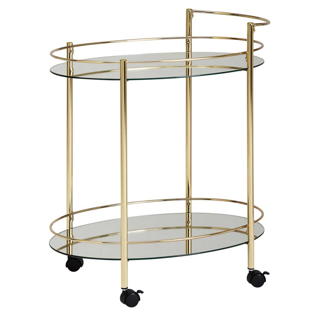 Eleganter Teewagen ovales Design aus Spiegelglas & Stahl in Gold Continento