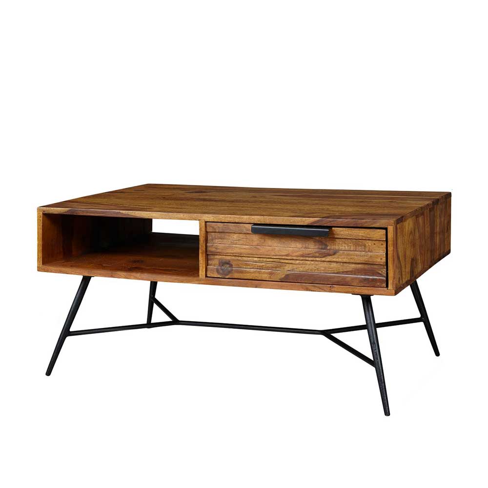 Eleganter Wohnzimmer Tisch mit Schublade & Fach aus Holz & Metall Dicna