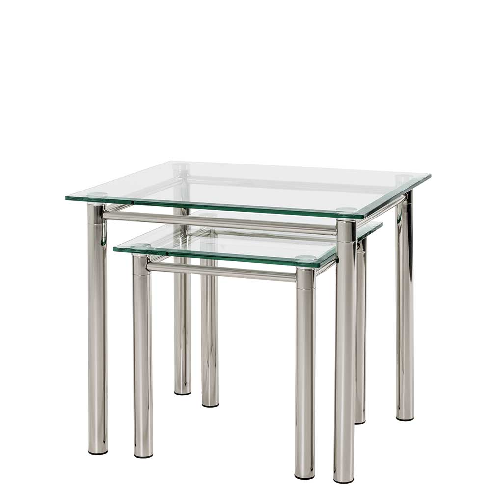 Eleganter Zweisatztisch aus Glas & Chrom Soonga