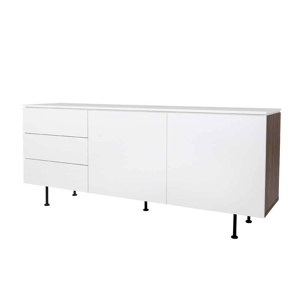 Elegantes Sideboard in Weiß & Nussbaum mit drei Schubladen & zwei Türen Luzillo