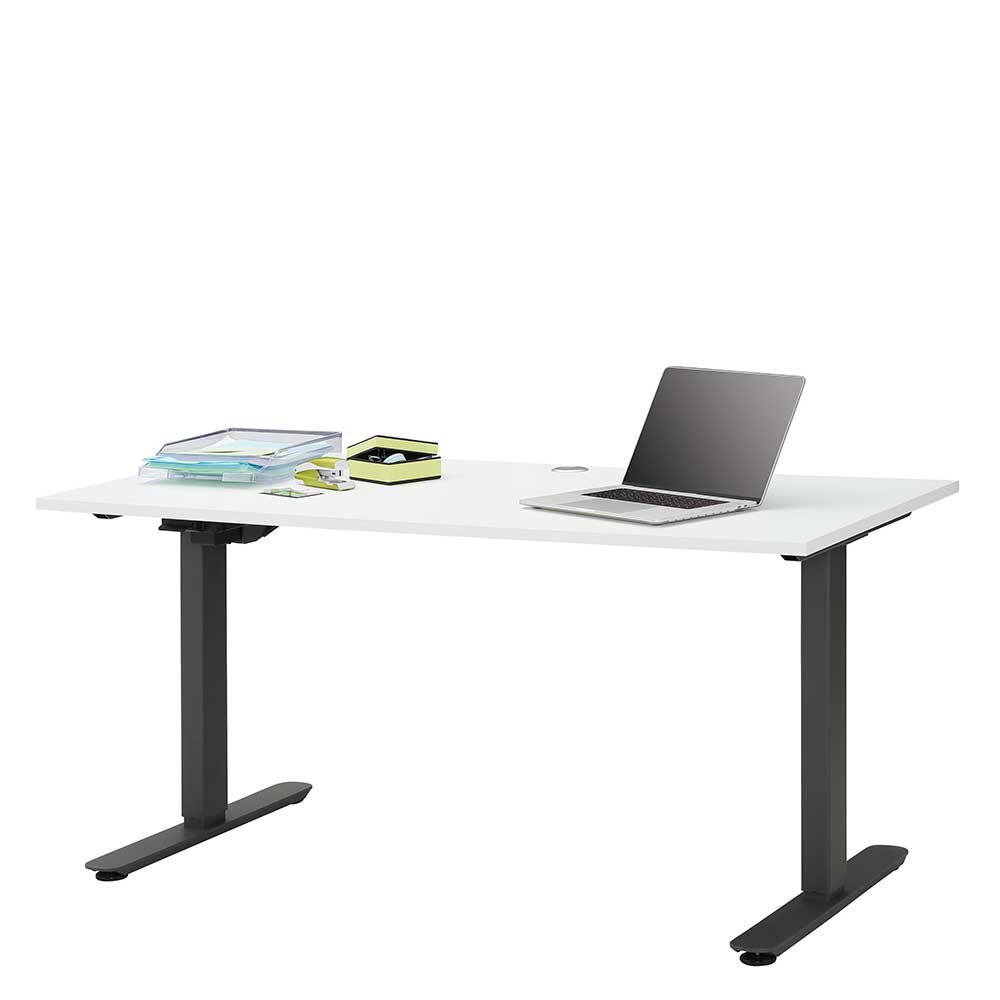 Elektrisch höhenverstellbarer Schreibtisch in Weiß und Anthrazit T-Gestell Tujago