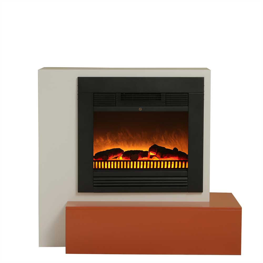 Elektrisches Kaminfeuer Ofen aus MDF & Metall in Weiß & Terracotta Vantus