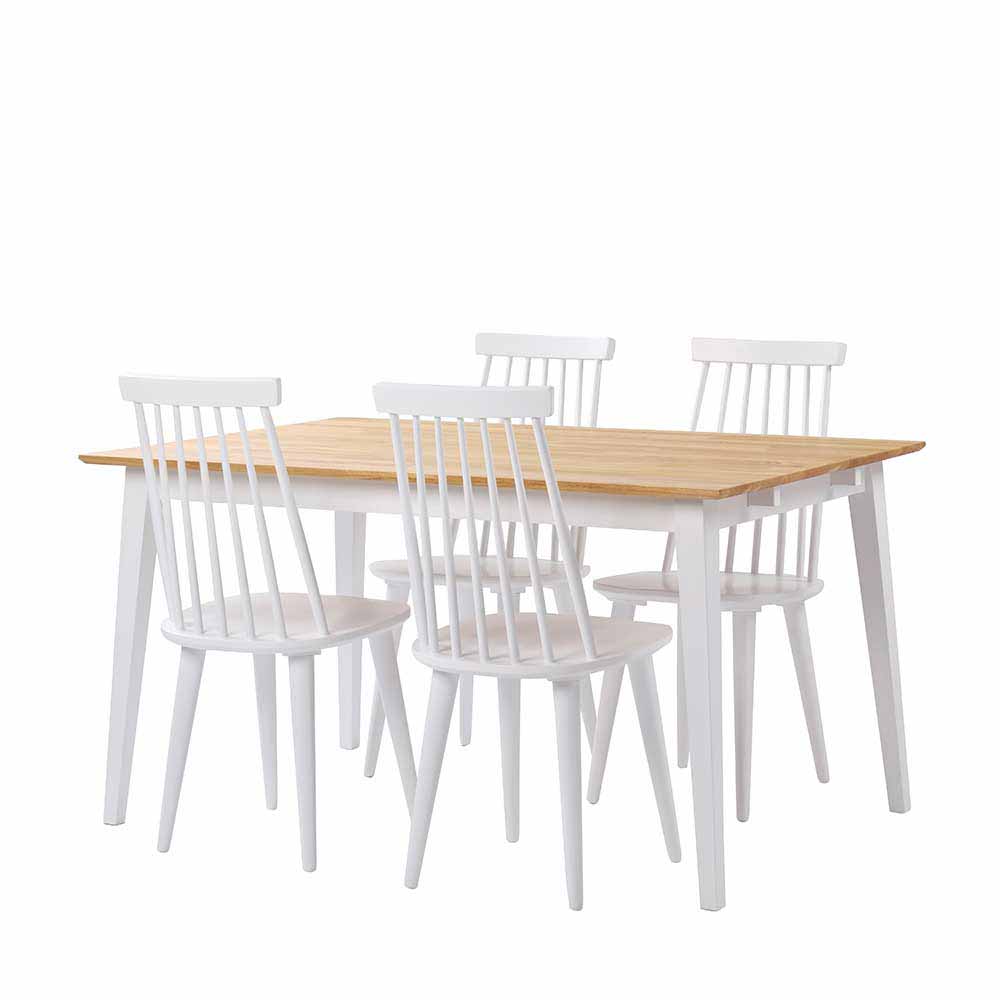Essenstisch & 4 Stühle in Weiß & Eichefarben Vanira