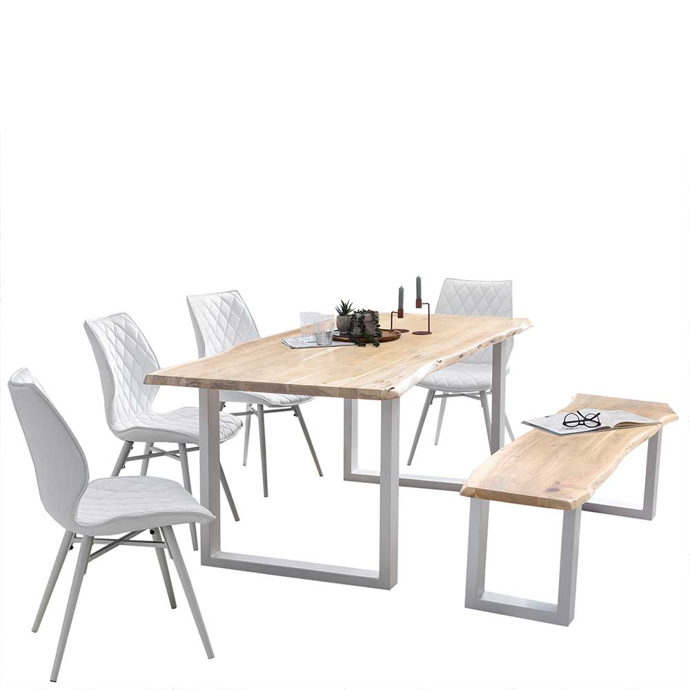 Essgruppe in White Wash & Weiß mit Baumkanten Tisch & Bank Sievanda