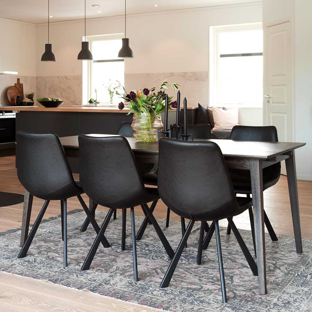 Esstisch & 6 schwarze Stühle - Tisch auch ausziehbar erhältlich Flints