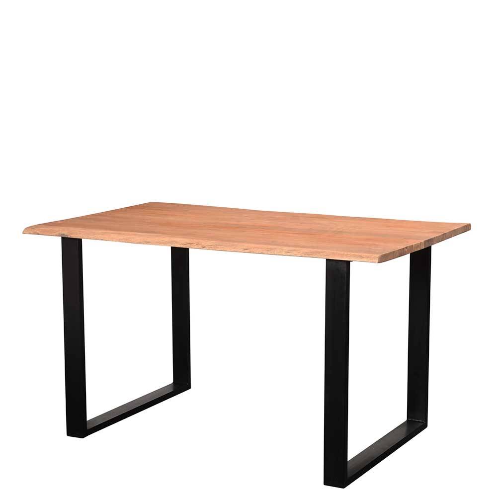 Esstisch mit Naturkante Akazienholz & U-Füßen aus Metall in Schwarz Seventy