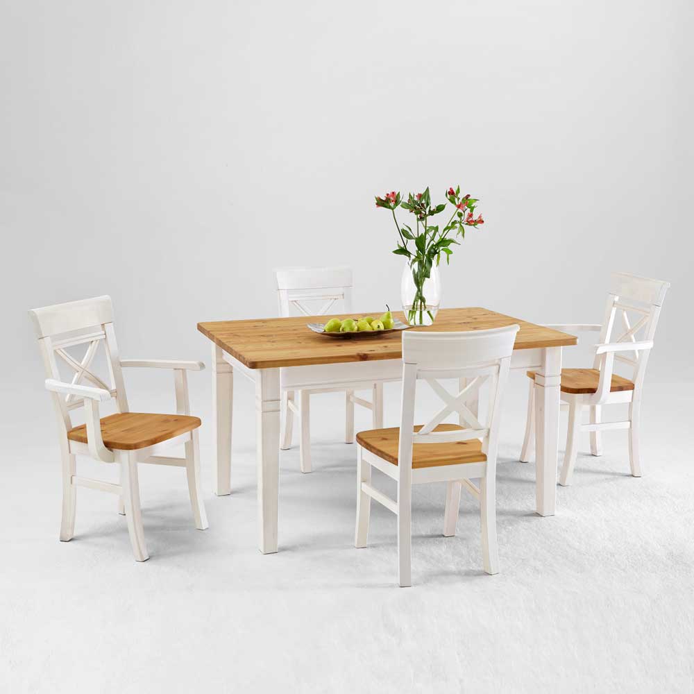 Esstisch mit Stühlen Landhausstil Weiß Lugon-html