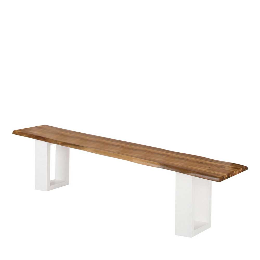 Esstisch Sitzbank aus Akazie Massivholz mit weißem Bügelgestell aus Metall Ohson