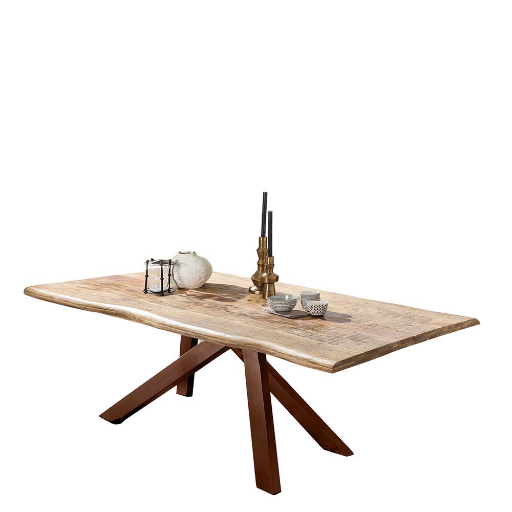 Esszimmer Esstisch mit Baumkante Mangoholz & braunem Metallgestell Zalmoni