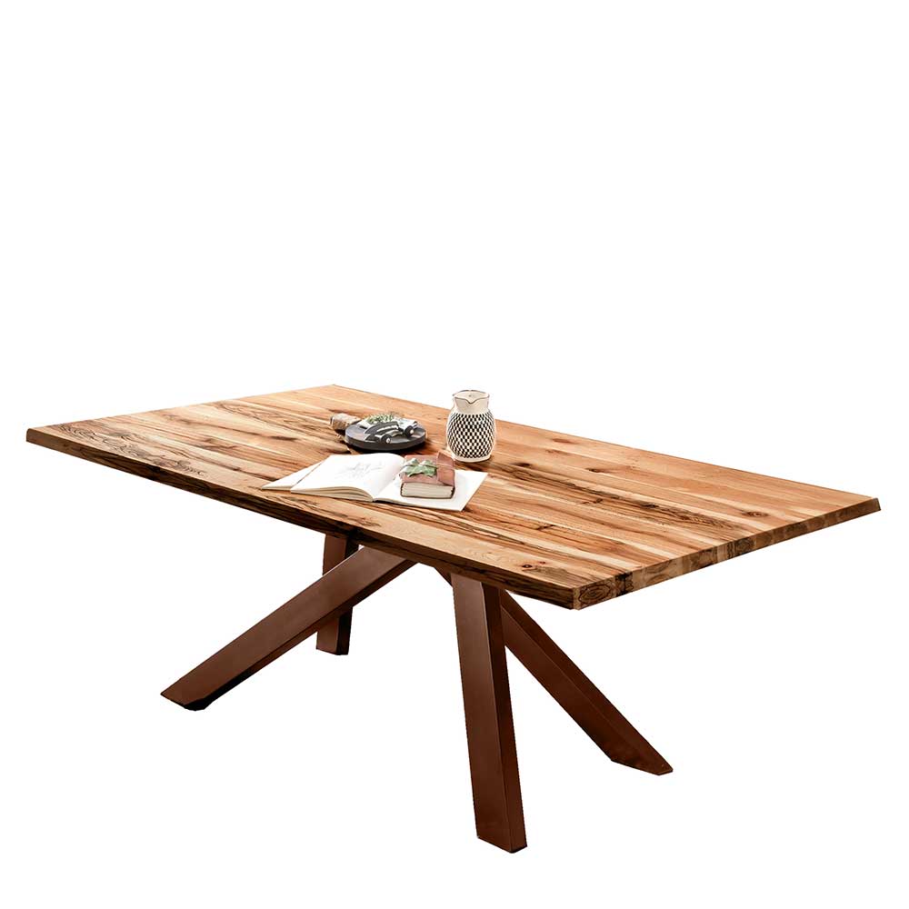 Esszimmer Holztisch aus Eiche geölt mit Metallgestell in Braun Town