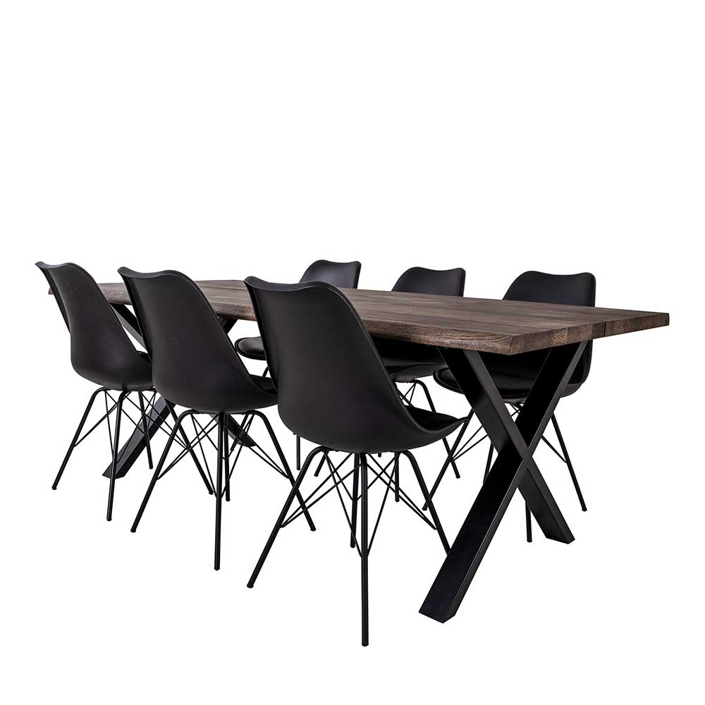 Esszimmer Sitzgruppe als Set mit X-Fuß Tisch & Schalenstühlen Comi