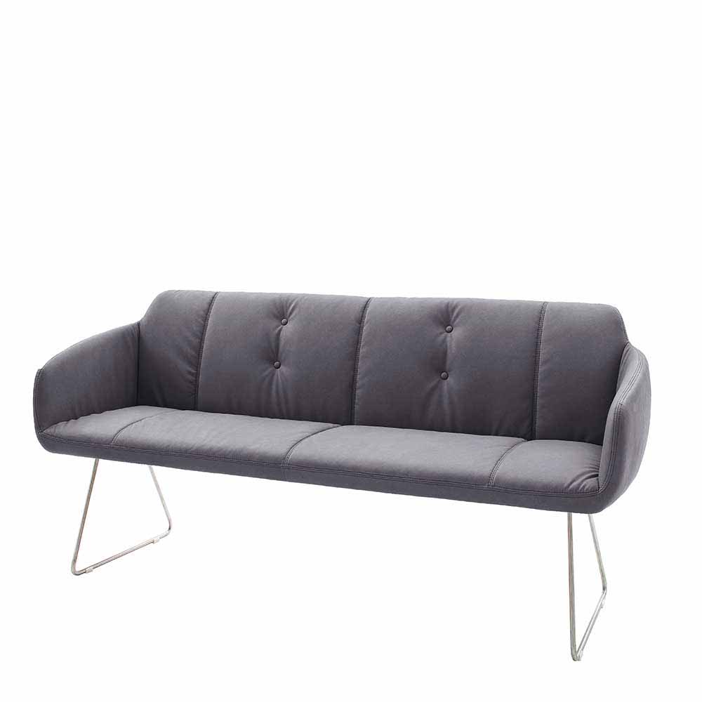 Esszimmer Sofa mit grauem Kunstleder & Bügelgestell Edelstahl Draguno