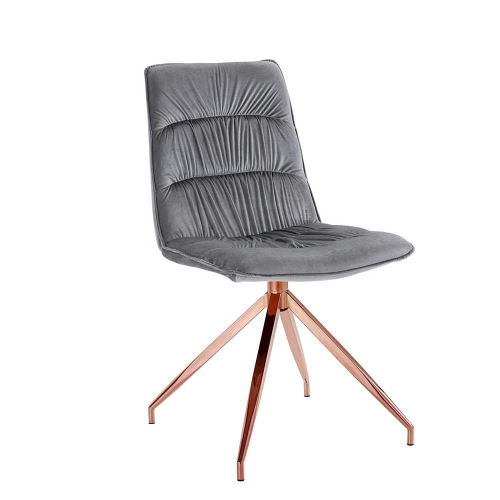 Esszimmer Stühle in Hellgrau & Kupfer aus Samt & Metall Lilliana