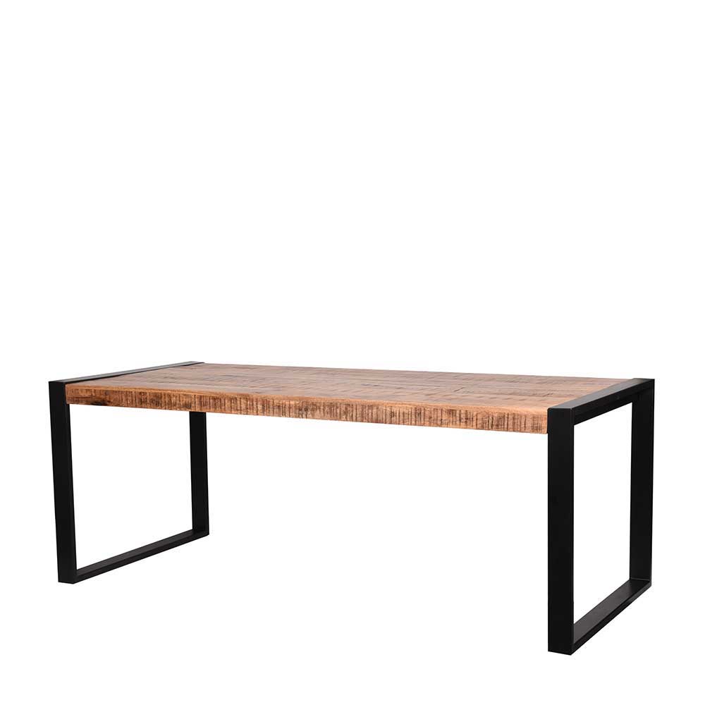 Esszimmer Tisch aus geöltem Holz Mango in Natur & Metall in Schwarz Kalescu