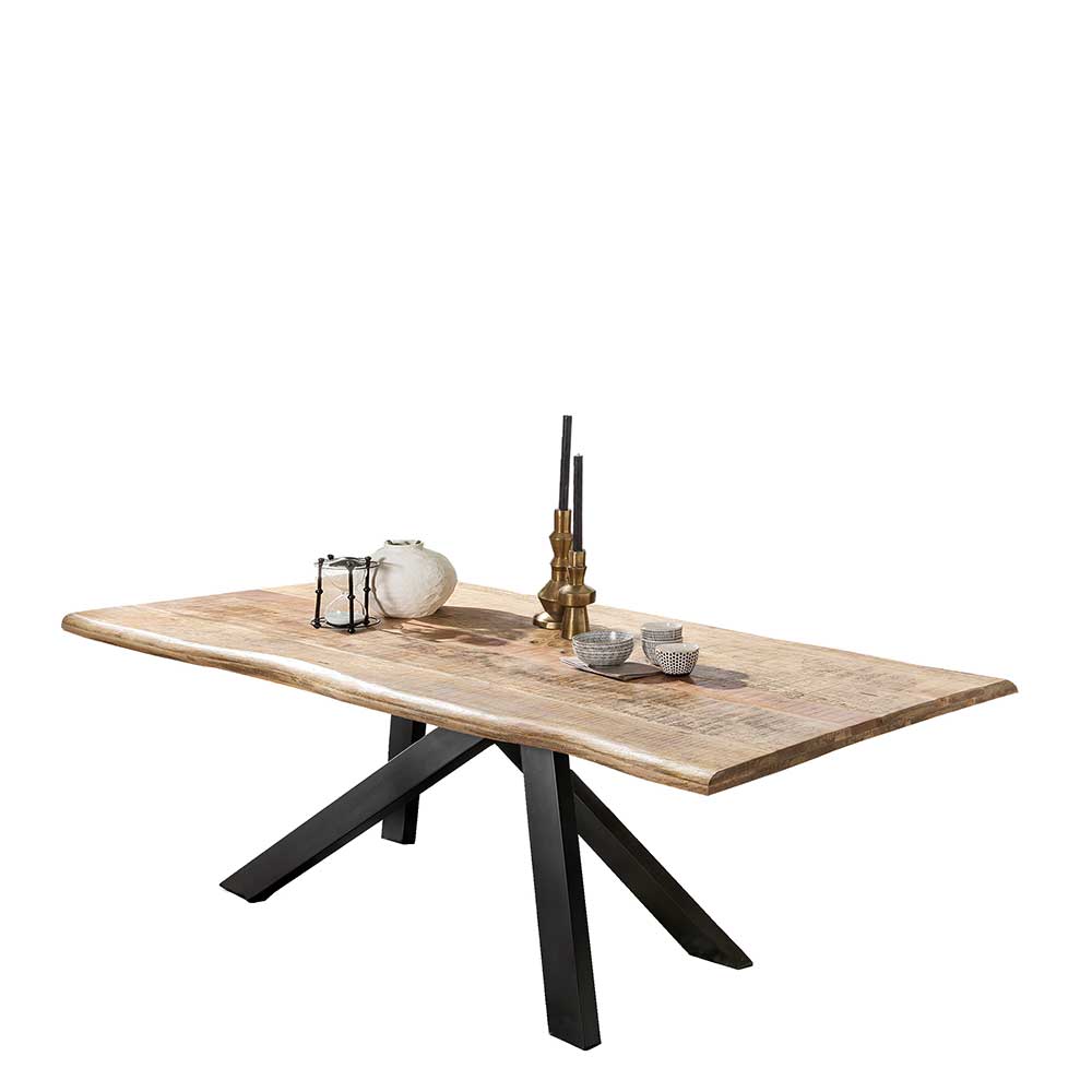 Esszimmer Tisch mit Holzplatte Mango Live Edge & Metallgestell in Schwarz Arona