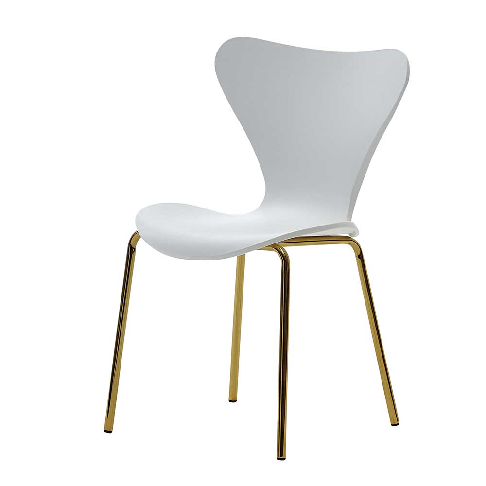 Esszimmerstühle in Weiß & Gold aus Kunststoff & Metall Solca