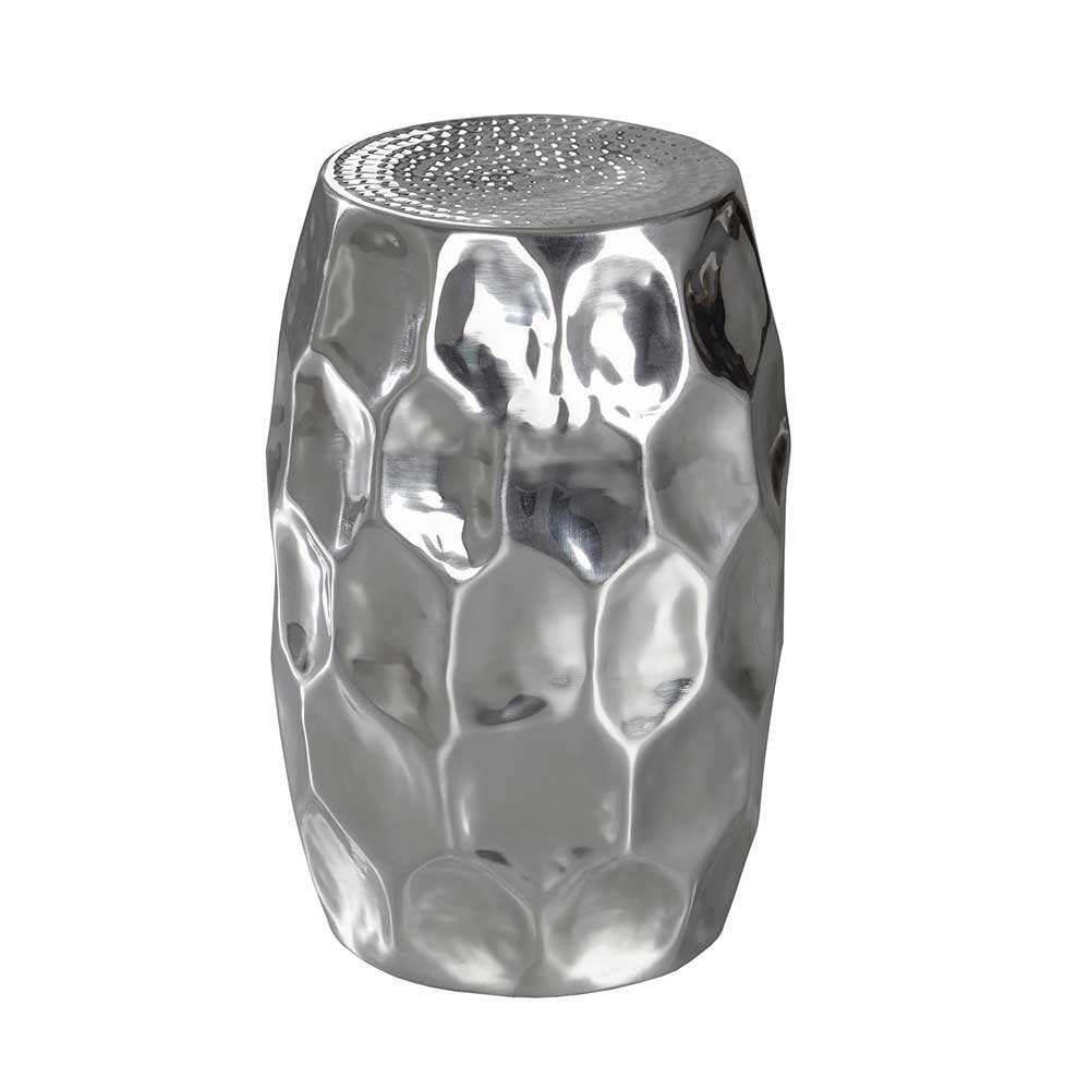 Fassförmiger Designtisch aus Aluminium in Silber handgearbeitet Herri