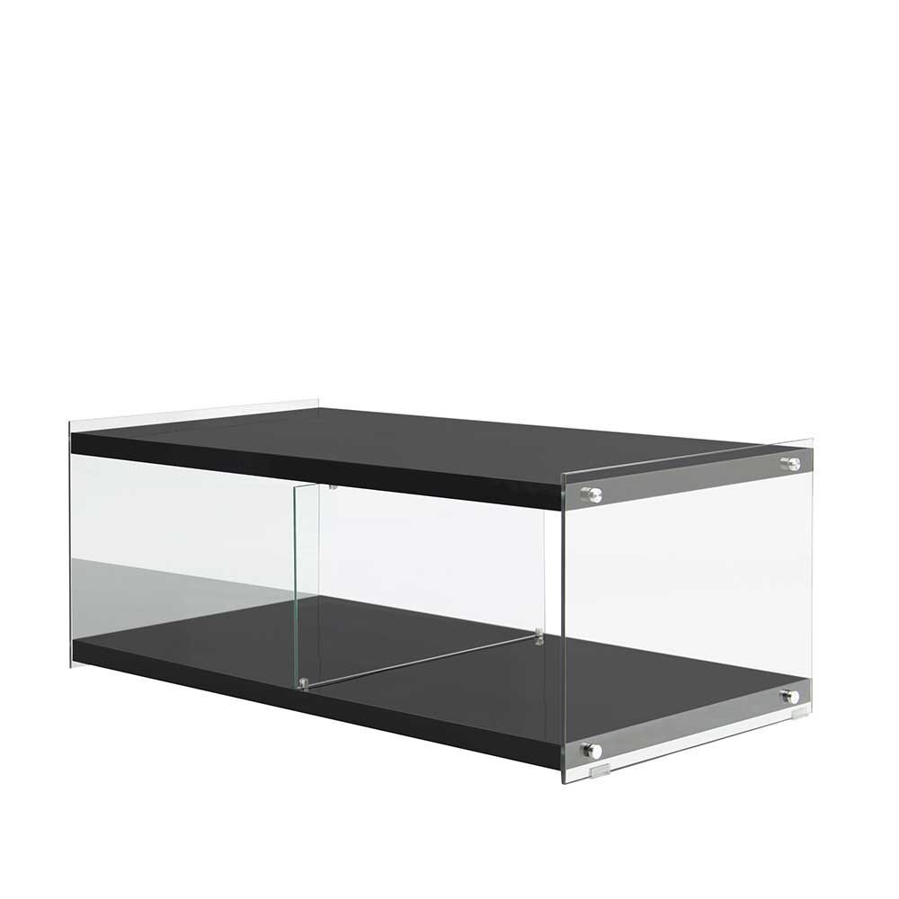 Fernseher Tisch in Schwarz MDF und Transparent Glas Sulara
