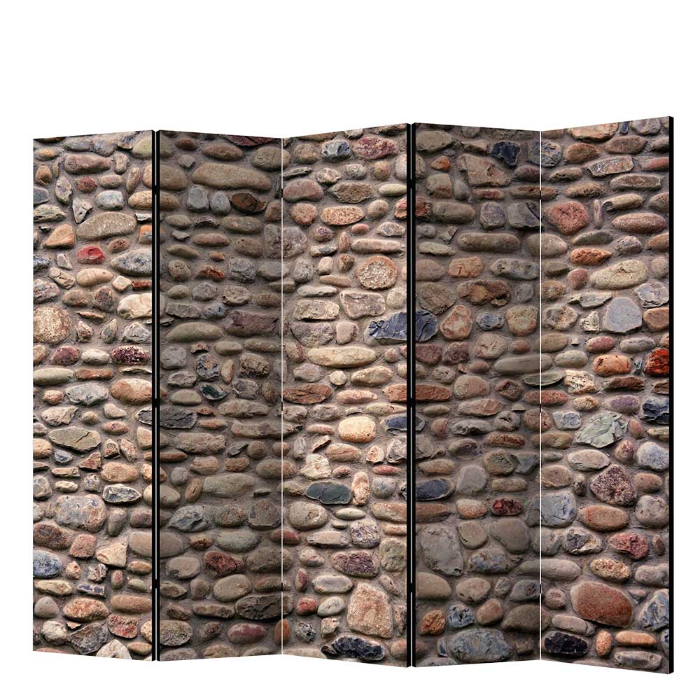 Foto Paravent Mauer aus Natursteinen aus faltbaren Leinwand Elementen Leggera
