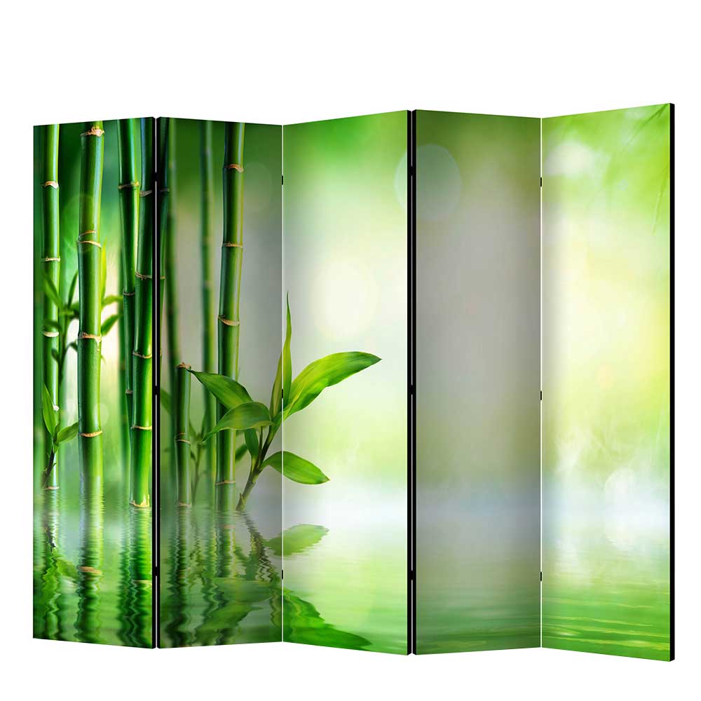 Foto Paravent mit Bambus & Wasser Motiv in Grün - 172 cm Höhe Enyi