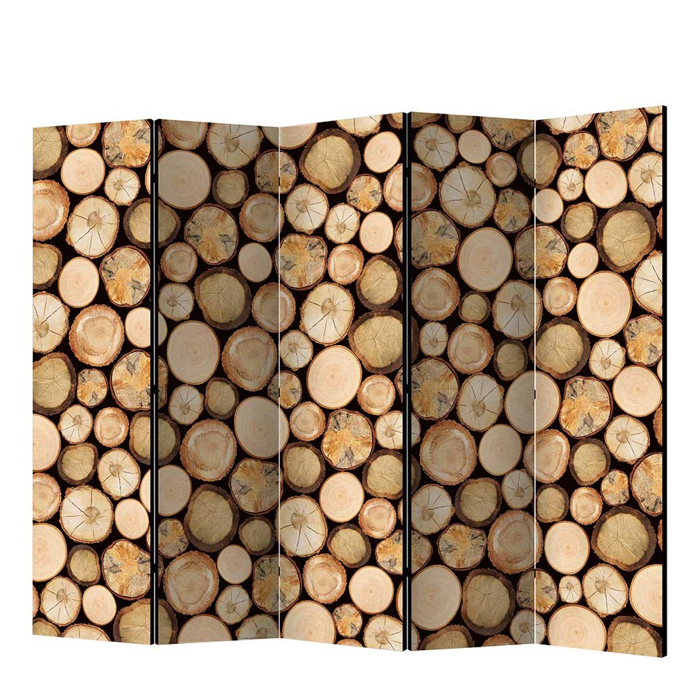 Foto Paravent mit Brennholz Hirnholz Wand bedruckt aus hochwertiger Leinwand Metallin
