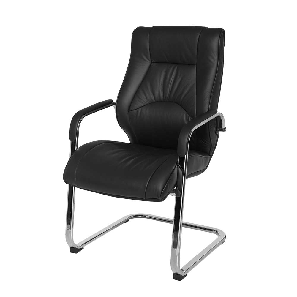 Freischwinger Sessel aus Leder in Schwarz mit Chromgestell Kernudra