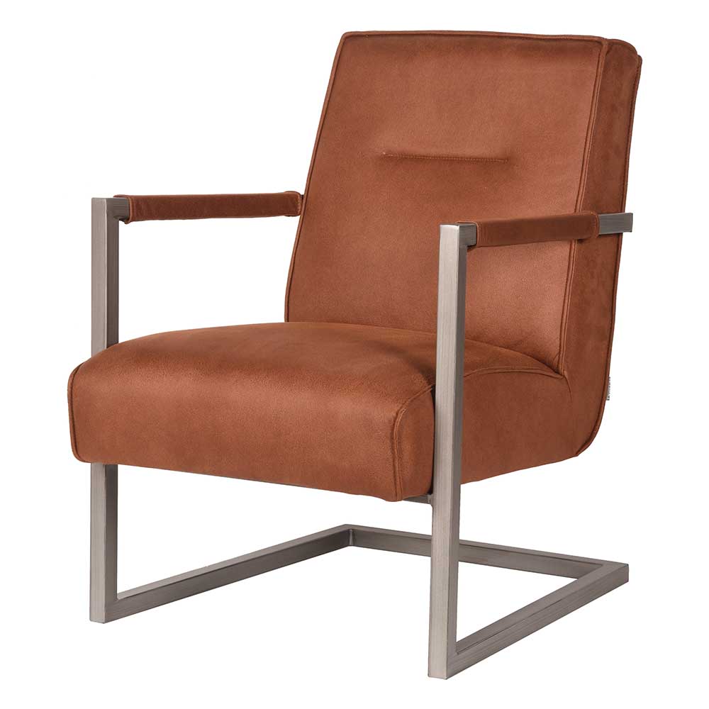 Freischwinger Sessel mit Nosagunterfederung & Microfaser Bezug in Cognac Modesta
