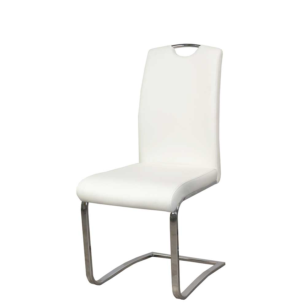 Freischwinger Stuhl in Weiß & Chrom aus Kunstleder & Stahl Cavon