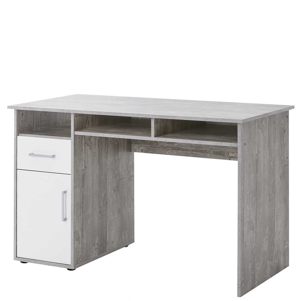 Funktioneller Stauraum Schreibtisch zweifarbig in Beton Dekor & Weiß Vranon