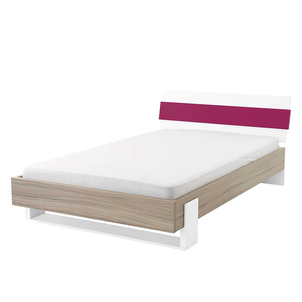 Futonbett mit Kopfteil Holz-Dekor Pink und Weiß vier Größen 90x200cm bis 140x200cm Oedo