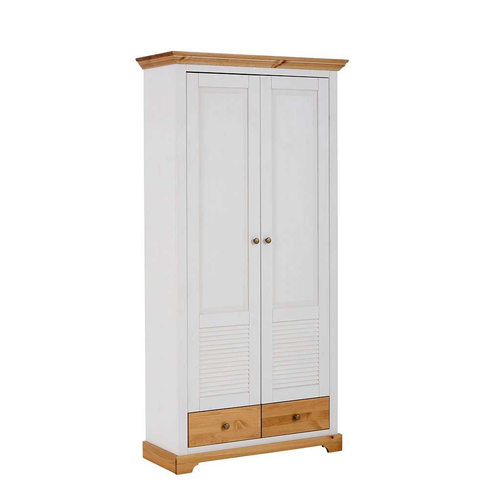Garderobenschrank im Landhausstil zweifarbig in Weiß & Honig aus Kiefer Axdonira