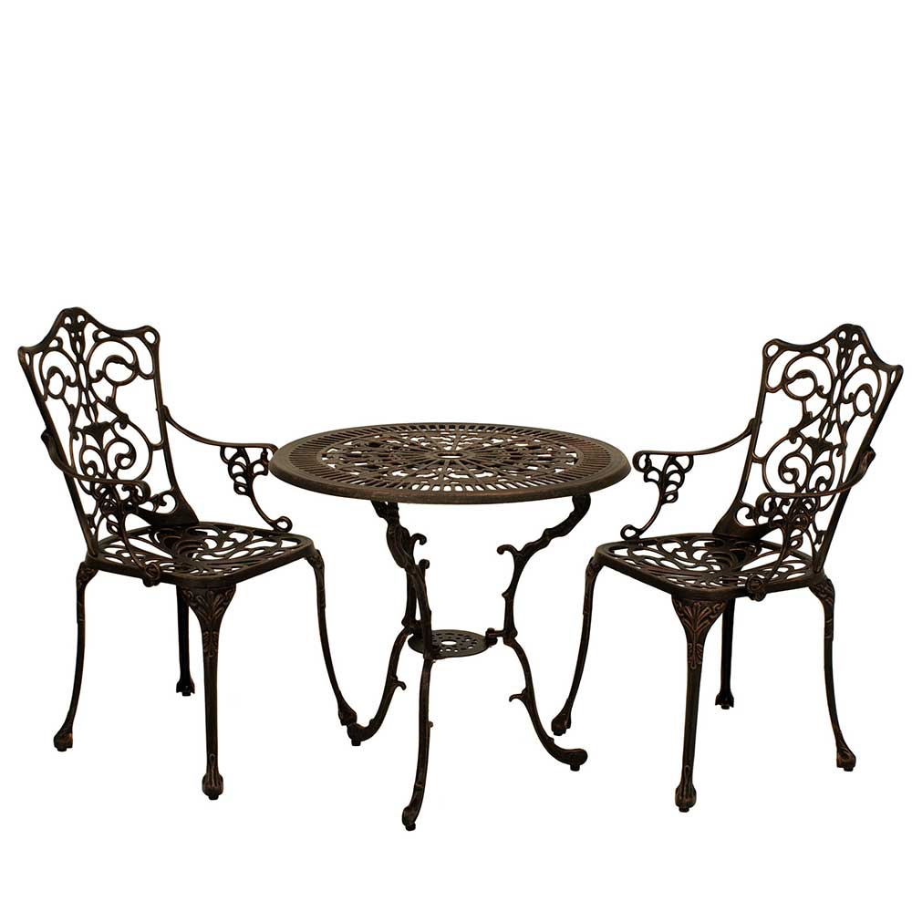 Garten Tisch & 2 Stühle aus Alu Guss in Bronze Taifun